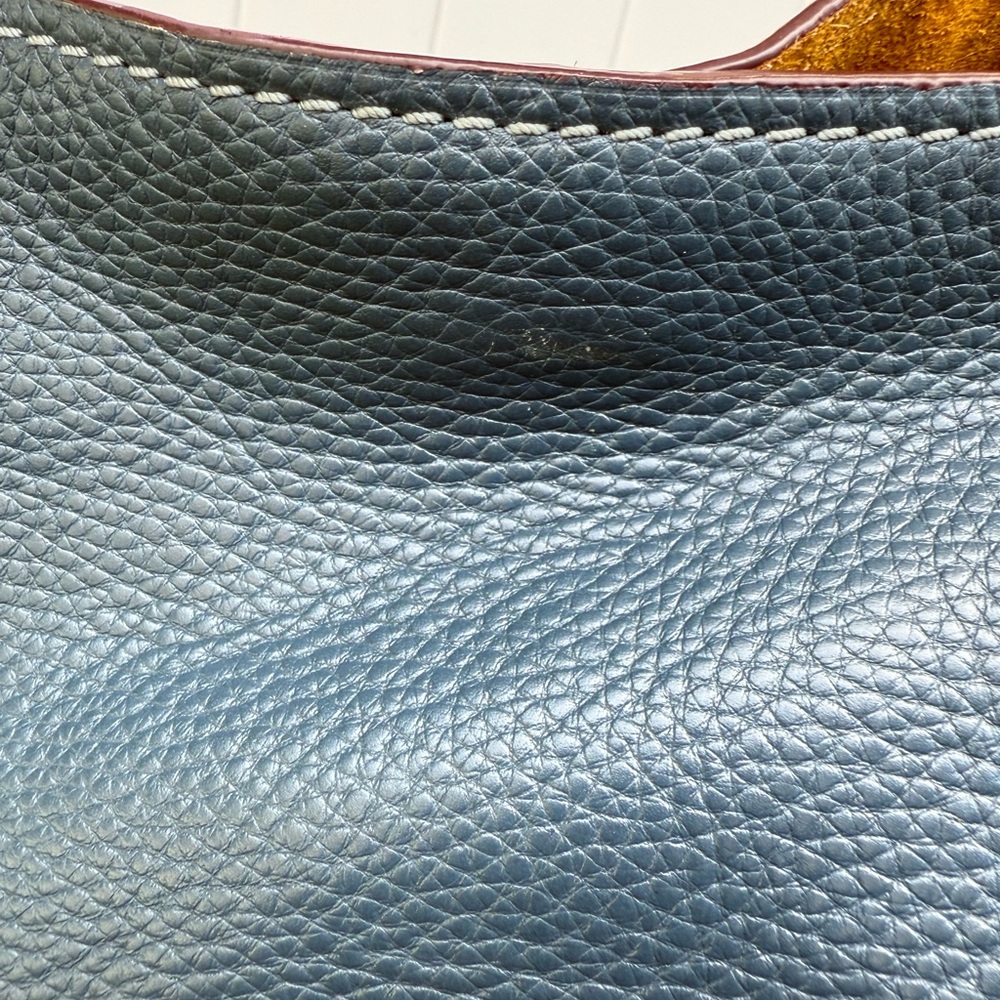 Coach Pebbled Leather Duffle Shoulder Bag 50115 Twist Lock Blue Hobo Crossbody L - Picture 9 of 13